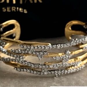 ALEXIS BITTAR • Pave Brut Gold Silver Encrusted Spiked Cuff Bracelet